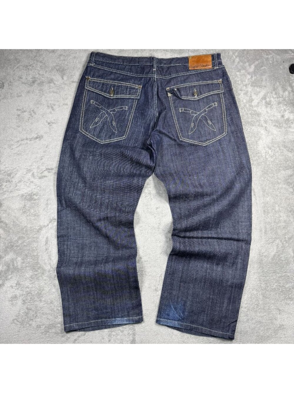 Y2K Baggy Artful Dodger Jeans Thick Stitch Hip Hop Skater Denim Dark Wash Grunge